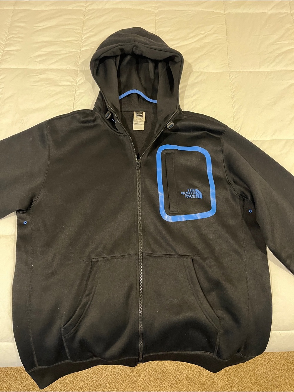 The North Face Men’s Black Hooded Zip Jacket with Blue Accents